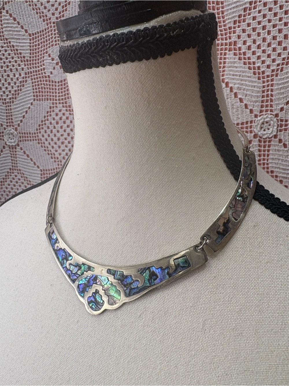 Vintage 925 Mexican Sterling Silver Abalone Collar Necklace - Picture 8 of 8